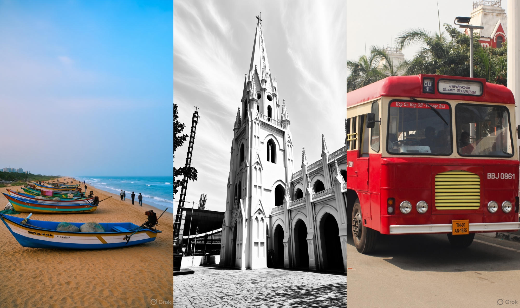 Chennai Marina Beach and city skyline during golden hour